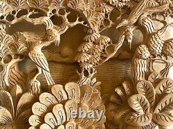 Peacock Wall Decor, Wood Carving, wood wall panel, Bird Statue, wood wall decor