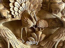 Peacock Wall Decor, Wood Carving, wood wall panel, Bird Statue, wood wall decor