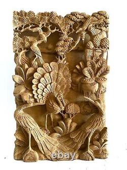 Peacock Wall Decor, Wood Carving, wood wall panel, Bird Statue, wood wall decor