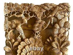 Peacock Wall Decor, Wood Carving, wood wall panel, Bird Statue, wood wall decor