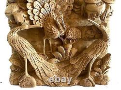 Peacock Wall Decor, Wood Carving, wood wall panel, Bird Statue, wood wall decor