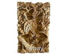 Peacock Wall Decor, Wood Carving, wood wall panel, Bird Statue, wood wall decor