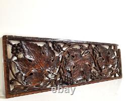 Pierced lace grapes vine wood carving panel Antique French architectural salvage