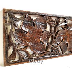 Pierced lace grapes vine wood carving panel Antique French architectural salvage