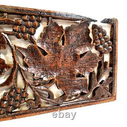 Pierced lace grapes vine wood carving panel Antique French architectural salvage