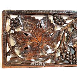 Pierced lace grapes vine wood carving panel Antique French architectural salvage