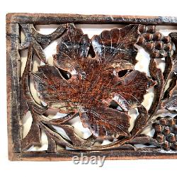 Pierced lace grapes vine wood carving panel Antique French architectural salvage