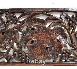 Pierced lace grapes vine wood carving panel Antique French architectural salvage