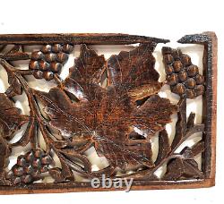 Pierced lace grapes vine wood carving panel Antique French architectural salvage