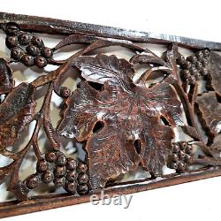 Pierced lace grapes vine wood carving panel Antique French architectural salvage