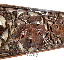 Pierced lace grapes vine wood carving panel Antique French architectural salvage