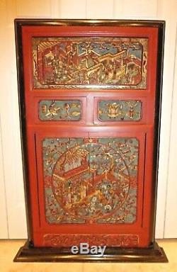 PleaseAntique Chinese Massive & Intricately Carved Gold Gilt Wood Panel Wall Art
