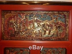 PleaseAntique Chinese Massive & Intricately Carved Gold Gilt Wood Panel Wall Art