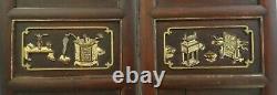 Pr. Antique Chinese Carved Hardwood Panels withFemale & 24k Trim. 50 tall