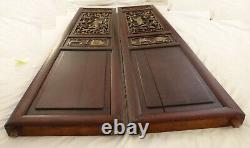 Pr. Antique Chinese Carved Hardwood Panels withFemale & 24k Trim. 50 tall