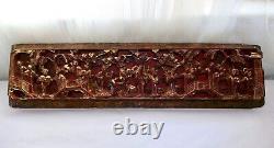 Qing Chinese Hand Carved Red Gold-Gilt High Relief Heavy Wood Pictorial Panel #2