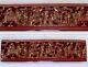 Qing Chinese Hand Carved Red Gold-gilt High Relief Heavy Wood Temple Scene Panel