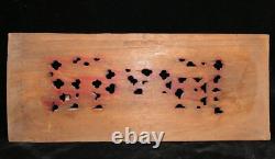 Qing Chinese Hand Carved Red Gold-Gilt High Relief Wood Scenic Panel or Fragment