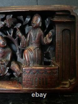 Qing Dynasty Red Wood Carved Panel Ambush Of Confucius By Huan Tui Beautiful 12