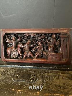 Qing Dynasty Red Wood Carved Panel Ambush Of Confucius By Huan Tui Beautiful 12