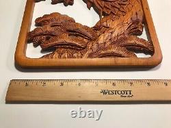 RARE Antique Japanese Hand Carved Wall Hanging Wood Panel