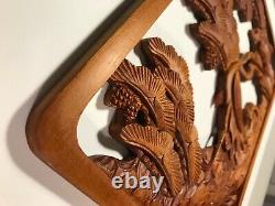 RARE Antique Japanese Hand Carved Wall Hanging Wood Panel