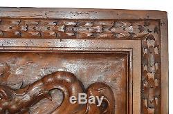 RARE French Antique Gothic Carved Wood Pediment Panel Griffin Dragon Centaur