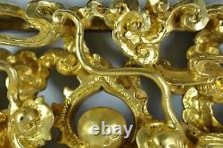 RARE Old Chinese Carved Gilt Gold Gilded Dragon Playing Pearl 3D Wood Panel