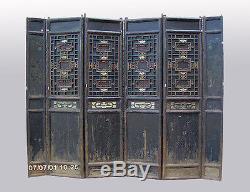 Rare 6-Panel Chinese Antique Carved Wooden Screen Room Divider