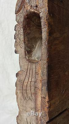 Rare Antique Carved Balinese Wood Panel of Figures Trees & Plants 19.25