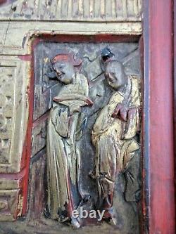 Rare Antique Chinese Carved Wood Panel Picture with Wax Stamp