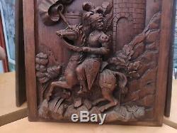 Rare Antique French Carved Wood Wall Panel Knight France Collectible