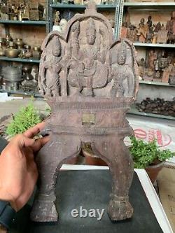 Rare Antique Handcrafted Wooden Kavadi Panel Goddess Sarasvati Carved Wall Panel