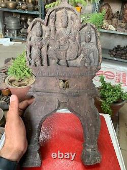 Rare Antique Handcrafted Wooden Kavadi Panel Goddess Sarasvati Carved Wall Panel