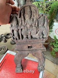 Rare Antique Handcrafted Wooden Kavadi Panel Goddess Sarasvati Carved Wall Panel