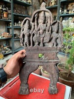 Rare Antique Handcrafted Wooden Kavadi Panel Goddess Sarasvati Carved Wall Panel