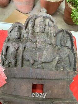 Rare Antique Handcrafted Wooden Kavadi Panel Goddess Sarasvati Carved Wall Panel