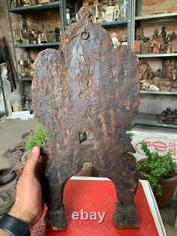 Rare Antique Handcrafted Wooden Kavadi Panel Goddess Sarasvati Carved Wall Panel