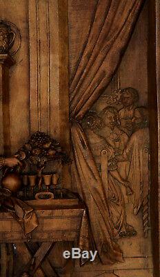 Rare Antique Renaissans German Carved Wooden Panel Painting Der Liebesdinst
