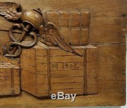 Rare Finely Hand Carved Antique Maritime Medical Shipping Co. Wood Office Panel