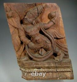 Rare India Hindu Carved Wood Panel of Vahana Battling a Cobra ca. 17-18th c