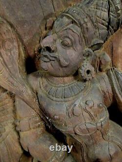 Rare India Hindu Carved Wood Panel of Vahana Battling a Cobra ca. 17-18th c