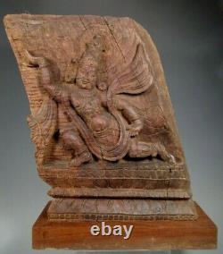 Rare India Hindu Carved Wood Panel of a Flying Winged Vahana ca. 17-18th c