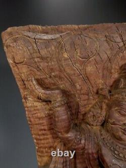 Rare India Hindu Carved Wood Panel of a Flying Winged Vahana ca. 17-18th c