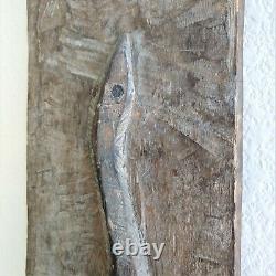 Rare old Mentawai Indonesia carved wood panel withsnake (naga) ex. Bruce Carpenter