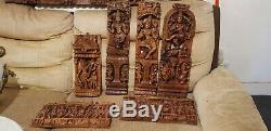 Real Masterpieces 2 Exquisite Vintage Hindu Religious Carved Temple Wood Panels