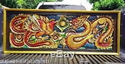 Red Dragon Phoenix Wood Art Carving Home Wall Sculpture Panel Decor 15" x 39" 