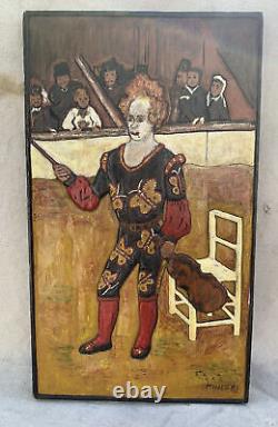 Relief Carved & Painted Wood Panel Renoir's A Clown in the Circus Folk Art