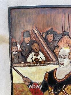 Relief Carved & Painted Wood Panel Renoir's A Clown in the Circus Folk Art
