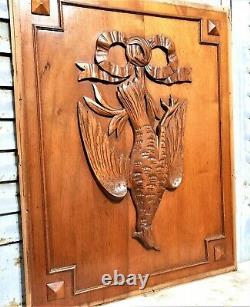 Ribbon bird hunting trophy carving panel Antique french architectural salvage 21